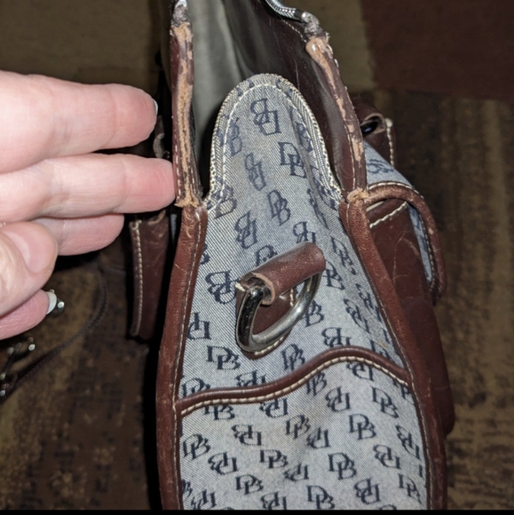 DOONEY & BOURKE Signature Logo Double Pocket GRAY & Brown Tote Handbag Purse - Picture 10 of 12